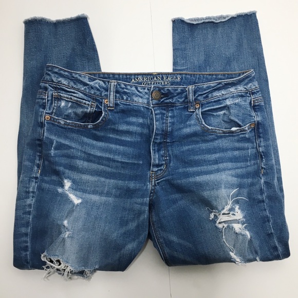 American Eagle Outfitters Denim - AEO Button Fly High-Rise Distressed Raw Hem Jeans